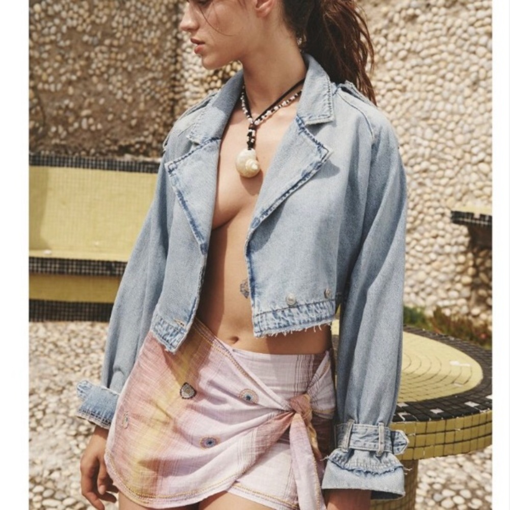 Zara TRF Denim Cropped Trench Coat Blue Jacket S - Picture 9 of 15
